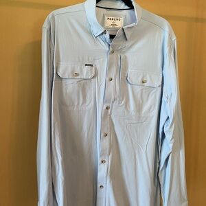 Poncho Men's Light Blue Casual Button-Down Shirt